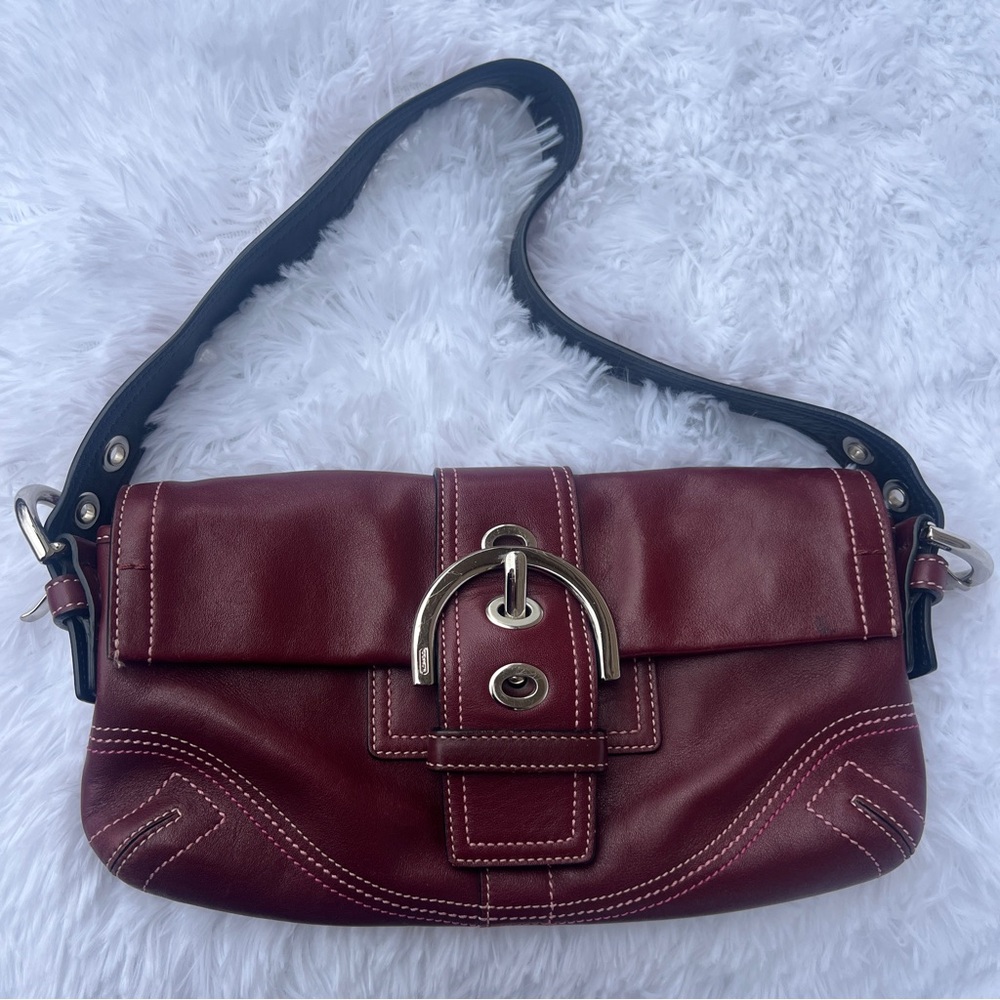 Coach SoHo Flap Hobo Vintage Maroon Red Leather Shoulder Bag